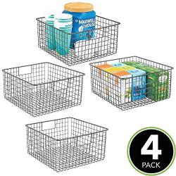 mDesign Farmhouse Decor Metal Wire Food Storage Organizer, Bin Basket with Handles for Kitchen Cabinets, Pantry, Bathroom, Laundry Room, Closets, Garage - 12" x 12" x 6" - 4 Pack - Graphite Gray