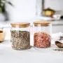 24 Ounce Clear Glass Storage Jar With Beech Wood Lid Set of 2 Glass Canister With Airtight Lid Food Storage Jar 24 Ounce Clear Glass Storage Jar With Beech Wood Lid Set of 2 Glass Canister With Airtight Lid Food Storage Jar