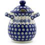 Polish Pottery 8-inch Jar with Lid and Handles (Flowering Peacock Theme) + Certificate of Authenticity