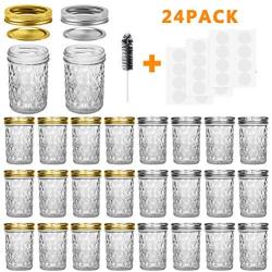 Mason Jars, 8 OZ Mason Jars Canning Jars Jelly Jars With Regular Lids and Bands, Ideal for Jam, Honey, Wedding Favors, Shower Favors, Baby Foods, DIY Magnetic Spice Jars, 24 Pack By SPANLA