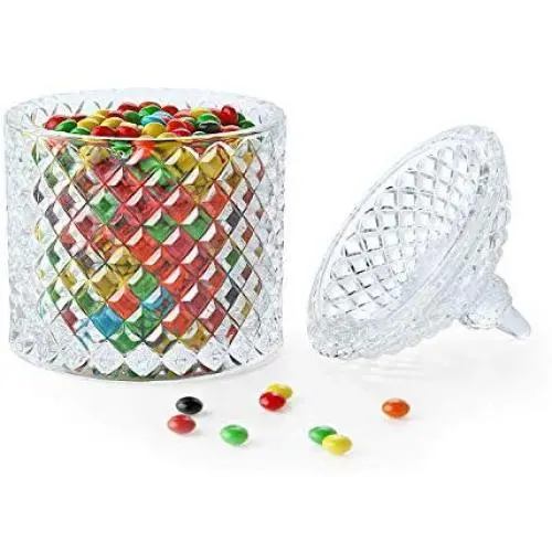 Bocal ComSaf en Verre avec Couvercle, Bol Décoratif pour Bonbons, Récipient de Conservation en Cristal, Ensemble de 1 (Diamètre : 3,7 Pouces) Bocal ComSaf en Verre avec Couvercle, Bol Décoratif pour Bonbons, Récipient de Conservation en Cristal, Ensemble de 1 (Diamètre : 3,7 Pouces)