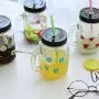 Bouteilles et bocaux de rangement | Bocal en verre de 450ml avec couvercle et paille | Idéal pour glace, fruits, eau froide, jus, tasse | par HUDITOOLS | 1 pièce
