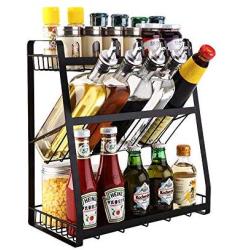 3 Tier Spice Rack Organizer - Kitchen Countertop Storage Organizer for Seasoning Can Jars Bottle (Black)