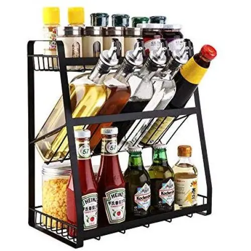 3 Tier Spice Rack Organizer - Kitchen Countertop Storage Organizer for Seasoning Can Jars Bottle (Black)