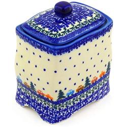 Polish Pottery 5?-inch Jar with Lid (Holiday Drive Theme) + Certificate of Authenticity