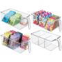 mDesign Plastic Kitchen Pantry Cabinet Refrigerator Food Storage Organizer Bin Holder with Handle - for Organizing Individual Packets, Snacks Food, Produce, Pasta - Medium, 4 Pack - Clear