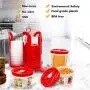 Fun Life 25-Piece Food Storage Container Set with Rotating Rack, Durable Plastic Canister Jar with Red Lids, Perfect for Flour, Sugar, Cereals, BPA Free, Leakproof, Microwave/Freezer/Dishwasher Safe