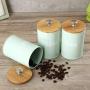 3Pcs Tea Coffee Sugar Storage Jars Food Storage Iron Jars Moisture-proof fresh green wood lid Cover Candy Bottles Can Kitchen