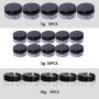 Round Clear Jars with Lids, 20 Pack 3/5/10 Gram Cosmetic Travel Containers Sample Containers Small Plastic Container for Lip Balms, Creams, Make Up, Cosmetics, Samples(Black, with Makeup Spoon)