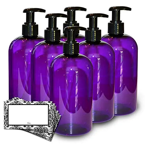 Bouteilles Baire - 16 oz Flacons Plastiques Violet avec Pistolets Crème Noirs - Organisez Savon, Shampoing et Lotion - PET, Léger, Sans BPA - Pack de 6, comprenant 6 Étiquettes Damask Bouteilles Baire - 16 oz Flacons Plastiques Violet avec Pistolets Crème Noirs - Organisez Savon, Shampoing et Lotion - PET, Léger, Sans BPA - Pack de 6, comprenant 6 Étiquettes Damask