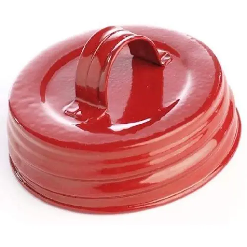 Factory Direct Craft Package of 12 Solid Red Enamelware Lids with Handles Small Mouth Canning Jar Lids with Handles