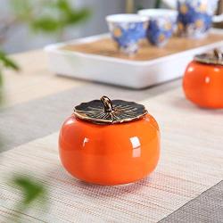 Shape Persimmon Tea Box Creative Porcelain Tea Storage Jar Small Green Tea Sealed Cans Portable Food Canister Spice Storage Tank Condiment bottles (Color : Persimmon box)