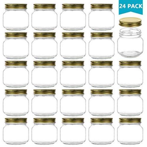 Encheng 8 oz Glass Jars With Lids,Ball Regular Mouth Mason Jars For Storage,Canning Jars For Caviar,Herb,Jelly,Jams,Honey,Dishware Safe,Set Of 24