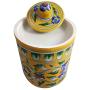 Handmade Ceramic Jar Container 250 ml Ceramic Achar Barni Blue Pottery Art Yellow Color Decorative Ceramic Kitchen Storage Container with Lid Use for Storage Nuts/Snacks/Spices/Pickles/Dessert