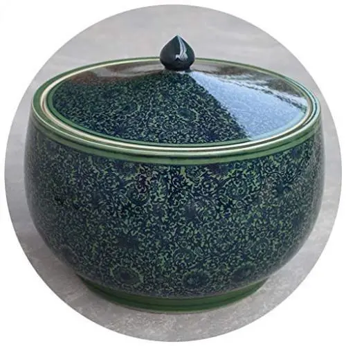 Bouteilles et Crock de Rangement Alimentaire en Céramique Cylindre de Riz Chinois Retro Cuisine, Résistant à l'Humidité et aux Insectes, Fabrication Artisanale 10kg 20kg (Couleur : Vert, Taille : 34x32cm)