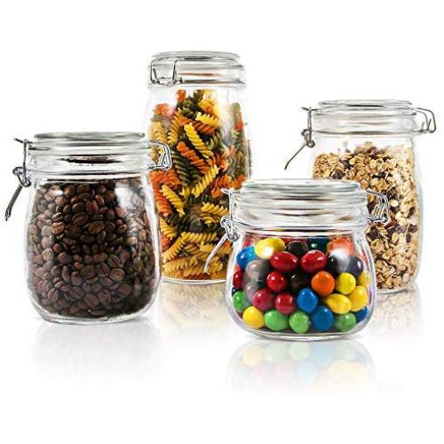 Mastertop Household 4 Pieces/Set Airtight Canister Set with Lid Waterproof and Impermeable Storage Glass Jar 1.5L 1L 0.76L 0.5L Multi-Purpose Food Container