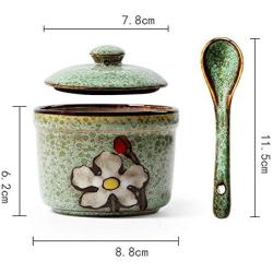 123Arts Ceramics Retro Flower Sugar Salt Pepper Storage Jar Seasoning Pot with Lid And Spoon