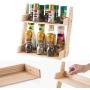 Wooden Spice Rack Bottle Jars Holder Countertop Storage Cabinet Organizer Free Standing with 2/3-Tier Storage Shelf for Kitchen Bathroom Bedroom(2 Tiers)