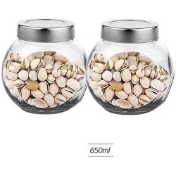 Tree House Food Storage Canisters with Visible Lids, Round Glass Sealed jar for Kitchens Dining-F 650mlx2