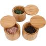 Lilys Home Round Bamboo Jar, Salt and Spices Storage Containers, Small 6oz Salt Box With Magnetic Lock. Set of 3 Wood Boxes