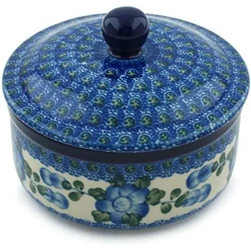 Polish Pottery Jar with Lid 5-inch Blue Poppies Polish Pottery Jar with Lid 5-inch Blue Poppies