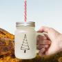 Yellow Christmas Tree #3 Frosted Glass Mason Jar With Straw