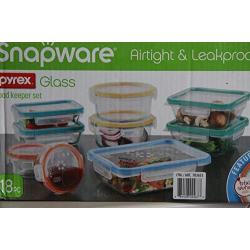 Snapware: 18PC Total Solution Pyrex Glass Food Keeper Set - Featuring Write N Erase Lids - 18PC - 18-Piece Set.