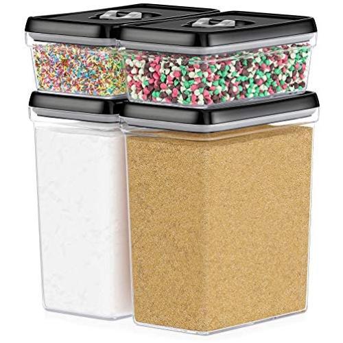 DW?LLZA KITCHEN Large Airtight Food Storage Containers - Bulk Food Pantry & Kitchen Storage Containers for Sugar, Flour and Baking Supplies - 4 PC Set, Clear Plastic BPA-Free, Keeps Fresh & Dry