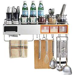 GBX Kitchen Cabinet Shelf Organiser,Shelf Racks Home Stainless Steel Shelf Wall Mounted Punch Free Kitchenware Pendant Spice Jar Tool Supplies Storage Rack Multi Functional Design,80 cm