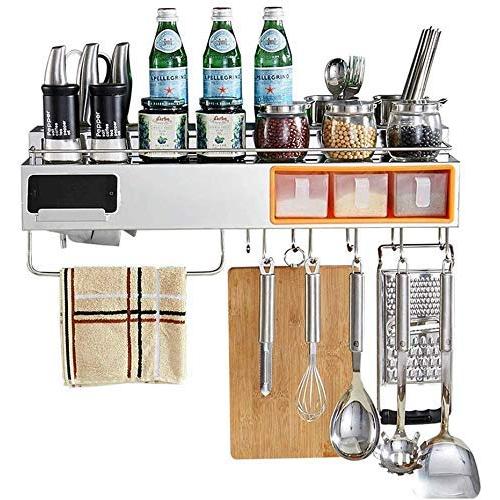 GBX Kitchen Cabinet Shelf Organiser,Shelf Racks Home Stainless Steel Shelf Wall Mounted Punch Free Kitchenware Pendant Spice Jar Tool Supplies Storage Rack Multi Functional Design,80 cm