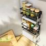 Kitchen Rack - Magnetic Fridge Organizer - 12.6x4.5x18.1 INCH - Colture Paper Towel Holder, Rustproof Spice Jars Rack, Wood Wrap holder, Refrigerator Shelf Storage With 5 Removable Hook, (Black)