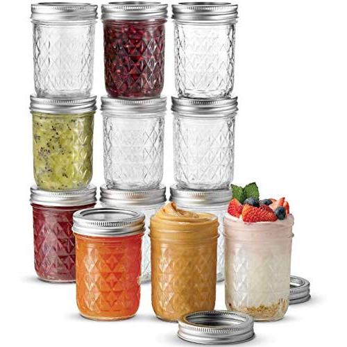 Ball Regular Mouth Mason Jars 8 oz, 12 Pack Canning Jars, With Regular Mouth Lids and Bands, For canning, Freezing, Fermenting, Pickling, Preserving - Microwave & Dishwasher Safe + SEWANTA Jar Opener