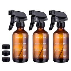 Glass Spray Bottle,3 Pack Empty Amber Glass Spray Bottles for Cleaning Solutions,Essential Oils,Aromatherapy,Plants, Refillable Container Spray Bottle 8 oz with Labels Sprayer Bottle w/Mist&Stream