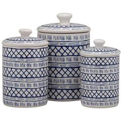 3 Piece Canister Set White/Blue Blue Porcelain