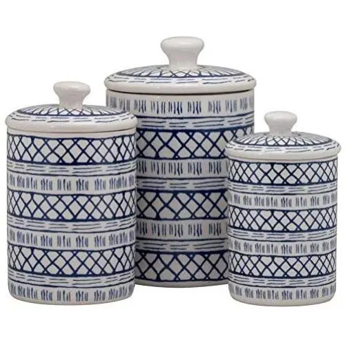3 Piece Canister Set White/Blue Blue Porcelain