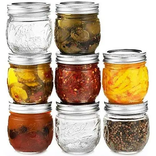 Glasbehälter, Regular Mouth, 8 oz, Set of 8, mit Schraubdeckeln und Bändern – Sicher für Einmachen, Fermentieren, Einlegen, Lagerung – Für Getränke und Dekoration. Toxinfrei. + SEWANTA Deckelöffner