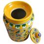 Handgemachte Keramik-Glasurbehälter 500 ml, blaue Keramik-Kunst, gelbe Farbe, dekorative Keramik-Küchenbehälter mit Deckel, ideal zum Aufbewahren von Nüssen/Snacks/Gewürzen/Eingemacht/Desserts