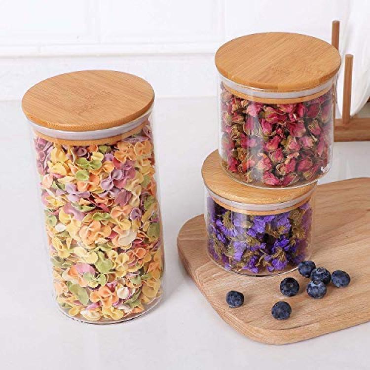 ComSaf Glass Food Storage Canisters with Lids Set of 3-30oz, BPA Free High Borosilicate Glass Cookies Jars with Sealing Bamboo Cover