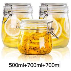 Yl Ly Glass Bottle With Lid Honey Lemon Jar Home Candy Jar Snack Jar Food Storage Tank Round Three-Piece Round 500+700L+700