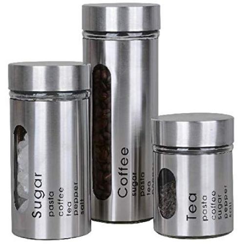 Stainless Steel Window Canister Set with Air Tight Lids,3pc