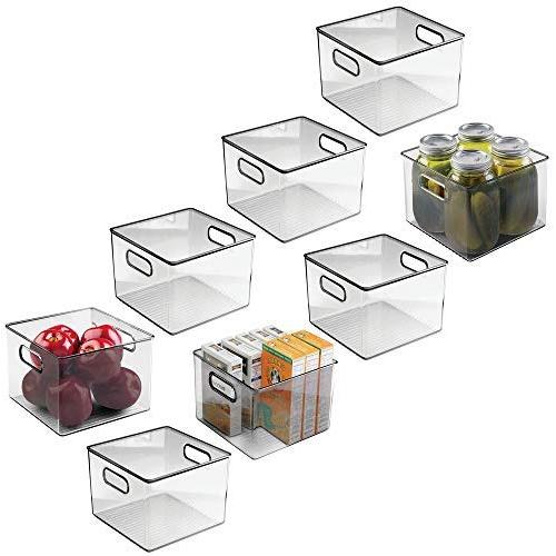 mDesign Plastic Food Storage Container Bin with Handles - for Kitchen, Pantry, Cabinet, Fridge/Freezer - Cube Organizer for Snacks, Produce, Vegetables, Pasta - BPA Free - 8 Pack, Clear