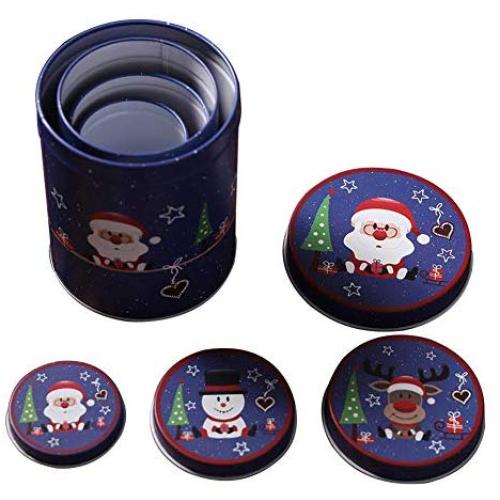 Yinpinxinmao Christmas Cookie Tins with Lids - Santa Claus and Snowman Nesting Boxes: Candy, Cookie, Treats and Chocolate Decorative Holiday Storage Jars Blue