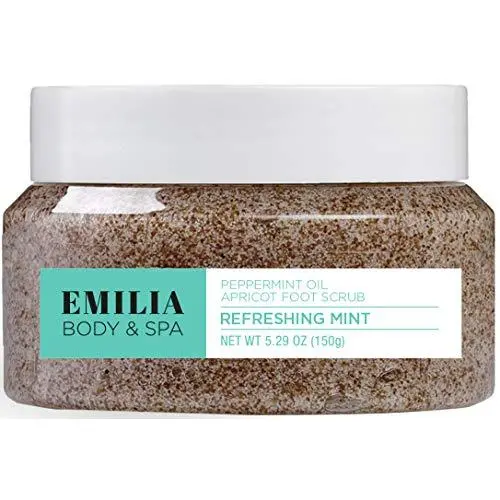 Emilia Fußpeeling mit Toten Meer Mineralien, natürliches Peeling-Bad zur Fußpflege zur Häuterkernentfernung für raue Sohlen und Fersen – Aprikose grit – Cremes Reinigung für zarte Füße – 5,2 Fl. Oz.