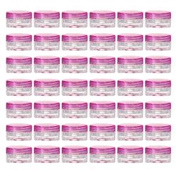 LONGWAY 0.17 Oz (5g) Muticolor Small Plastic Jars with Lids | Mini Empty Lotion Containers - for Travel Cream Samples, Lip Balm & BPA Free (Pack of 42, Pink)