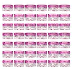 LONGWAY 0.1 Oz (3g) Muticolor Small Plastic Jars with Lids | Mini Empty Lotion Containers - for Travel Cream Samples, Lip Balm & BPA Free (Pack of 42, Pink)