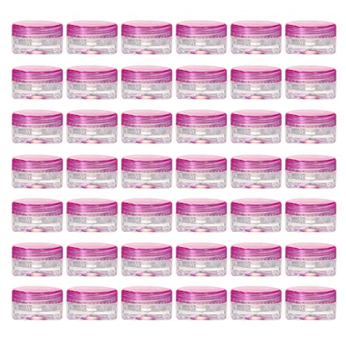 LONGWAY 0.17 Oz (5g) Muticolor Small Plastic Jars with Lids | Mini Empty Lotion Containers - for Travel Cream Samples, Lip Balm & BPA Free (Pack of 42, Pink)