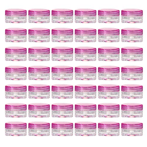 LONGWAY 0.17 Oz (5g) Muticolor Small Plastic Jars with Lids | Mini Empty Lotion Containers - for Travel Cream Samples, Lip Balm & BPA Free (Pack of 42, Pink)