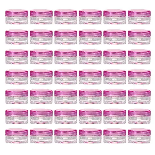 LANGWAY 0,1 oz (3g) Mehrfarbige Kleine Kunststoffbehälter mit Deckeln | Mini Leere Lotionbehälter – für Reise-Cremesamples, Lippenbalsam & BPA-frei (Pack von 42, Pink)