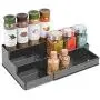 mDesign Plastic Adjustable, Expandable Kitchen Cabinet, Pantry, Shelf Organizer/Spice Rack with 3 Tiered Levels of Storage for Spice Bottles, Jars, Seasonings, Baking Supplies - Charcoal Gray
