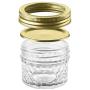 Mason Jars with Glass Lids 4 oz - Nellam Small Canning Jelly Jar Wide Mouth in Quilted Crystal for Airtight Kitchen Storage, Baby Food, Party Favors - Freezer & Microwave Safe - Set of 24, Gold